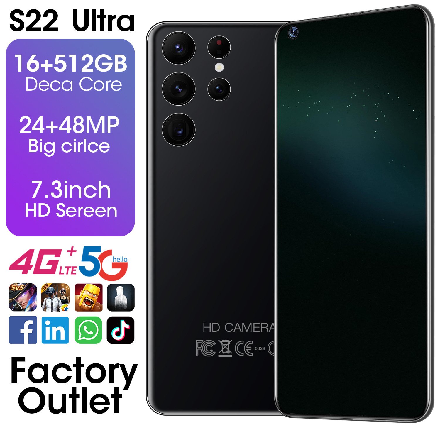 Cheap S22 Smartphone 3G 16GB 7 3 Inch Large Screen HD Dual SIM 6000mAh Smartphone
